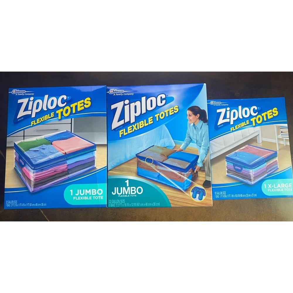 3x Ziploc Flexible Totes Storage Bag Jumbo (22 Gal) & XL (10Gal)Organization NEW